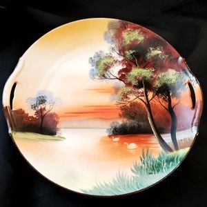 Antique Noritake Hand Painted Art Plate Swan Lake
